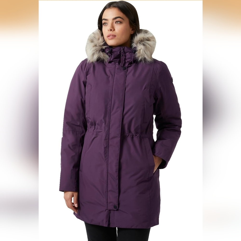 Women's Helly Hansen Purple Parka Coat with Faux-Fur Trim